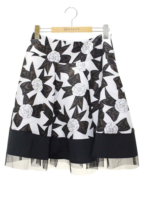 エムズグレイシー 527308 スカート 38 ホワイト バラ柄 フレア IT6YW1T702V4
