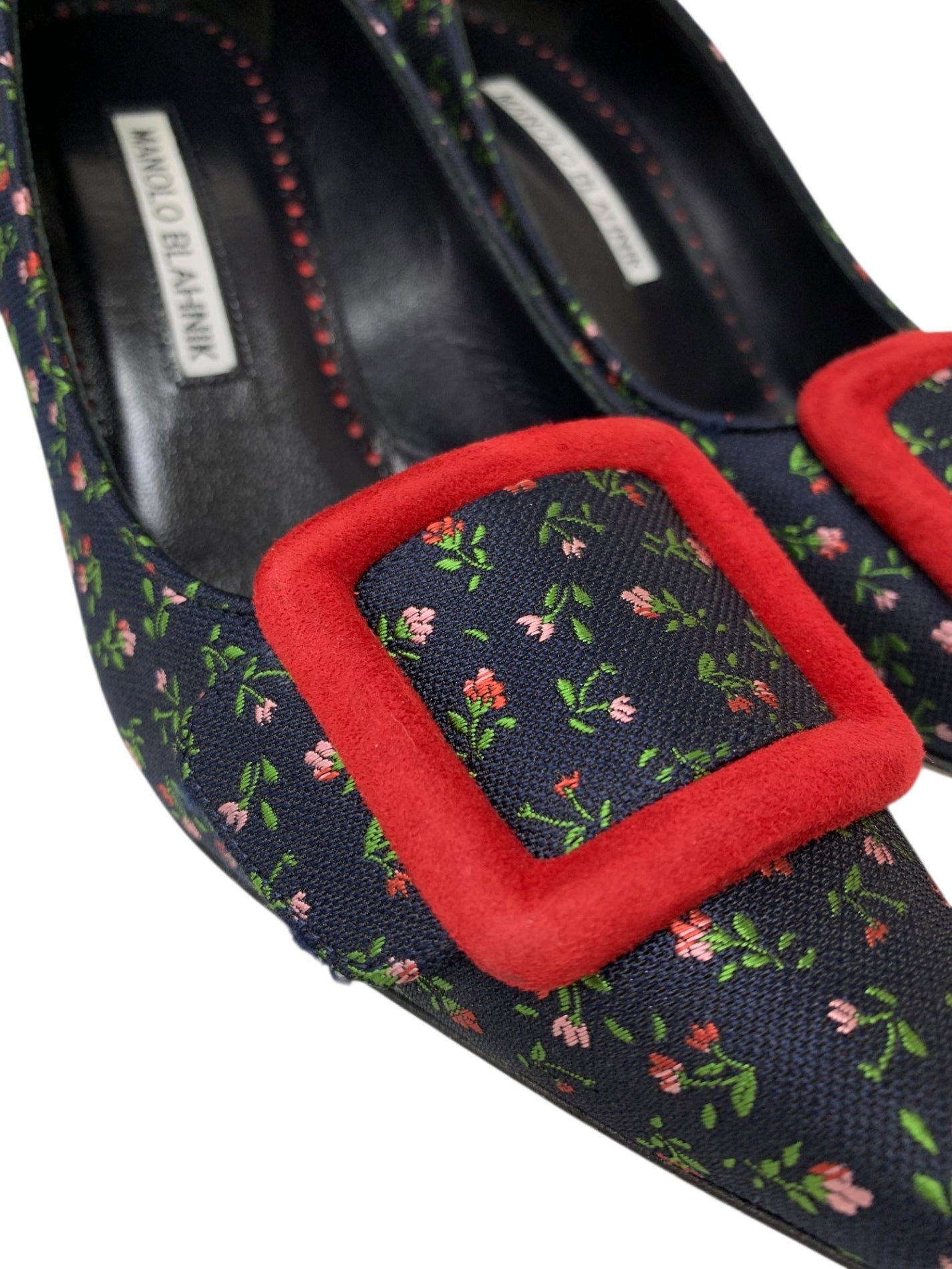 マノロブラニク 02WMAPBR0070 パンプス 36.5 ネイビー フラワーモチーフ 刺繍 ポインテッドトゥ ITH8Z76HISAS