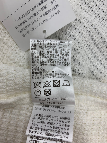 エムズグレイシー バイカラージップアップ 418124 ニットジャケット 38 ホワイト リボン ITZESD9OCOVE