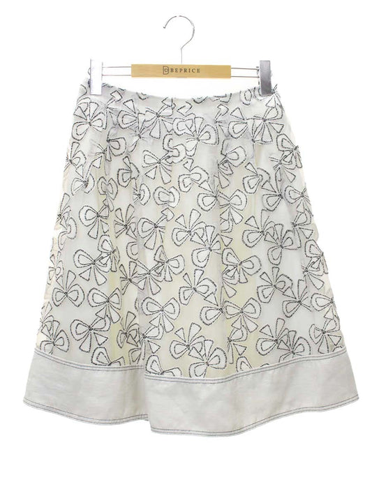 エムズグレイシー 727135 スカート 38 ベージュ リボン リネン混 IT0URB50R7BU 【SALE】