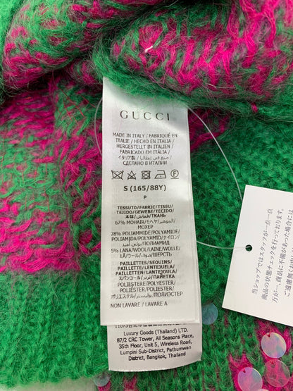 グッチ 713233 シェブロン スパンコール モヘヤブレンド クロップド ニット S グリーン ピンク ITY6633Z8OGW