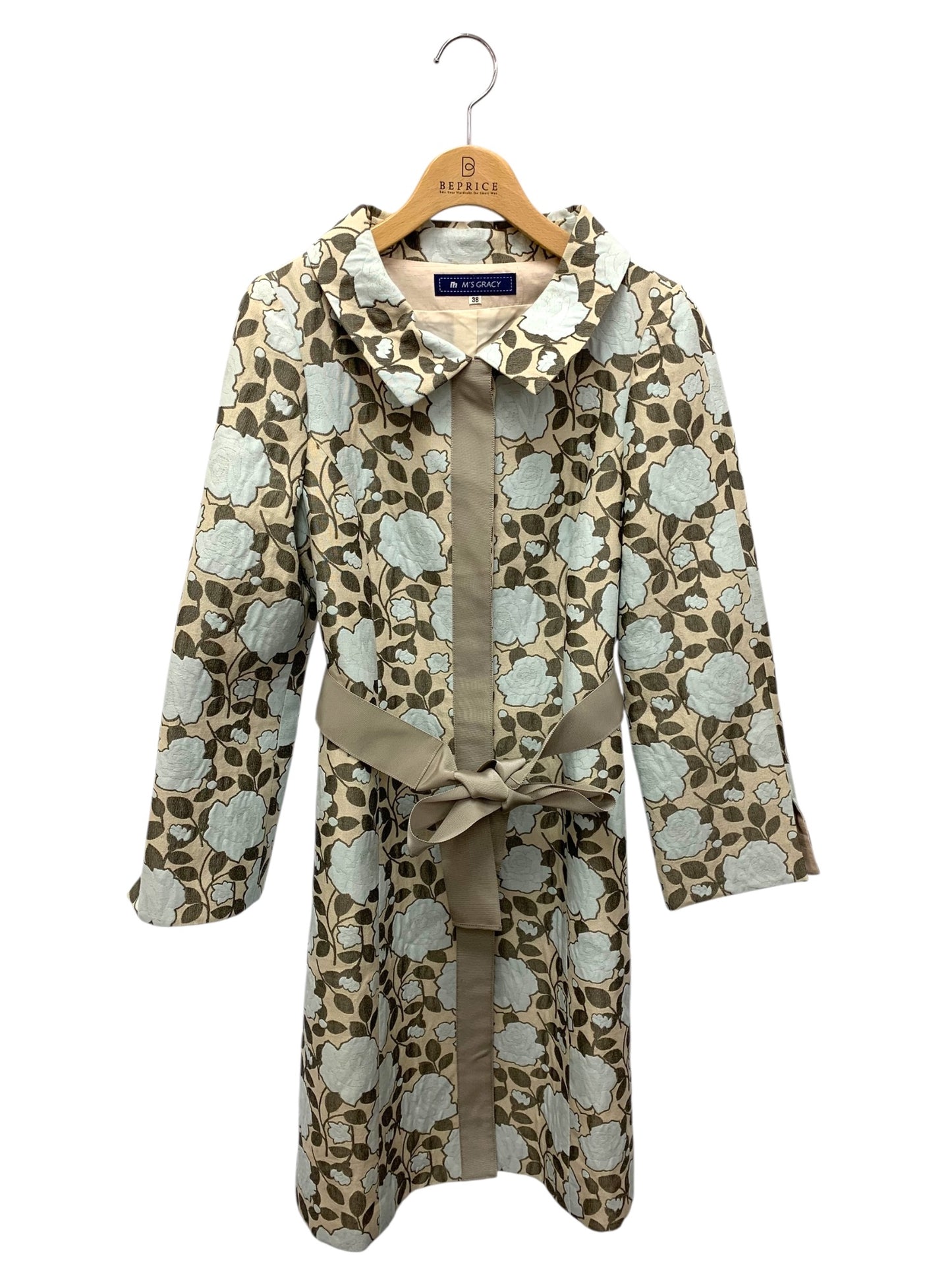 エムズグレイシー 529109 コート 38 ブルー フラワーモチーフ ITKJDXHDJ9AO