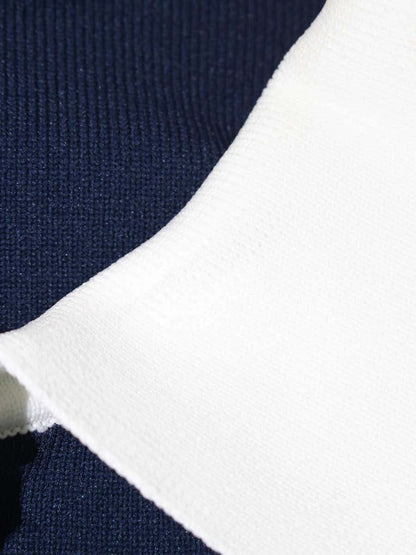 エムズグレイシー 018345 ワンピース 38 ネイビー ボリュームスリーブニット パール IT6JM7YJB4OF