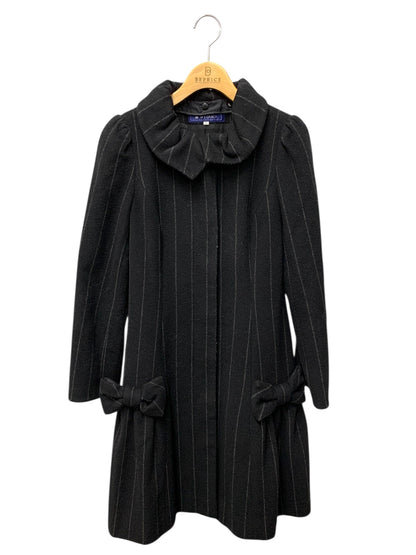 エムズグレイシー 429511 コート 36 ブラック ウール混 ストライプ リボン ITOEYYU7WYNK