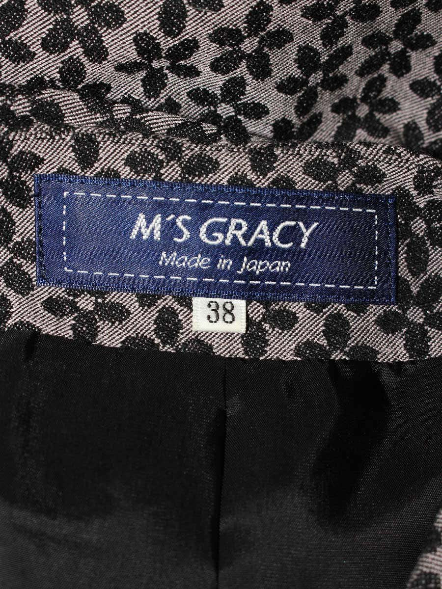 エムズグレイシー 114505 ジャケット 38 ピンク/ブラック ノーカラー ジップアップ フラワーモチーフ ITON5XXFJ2GS