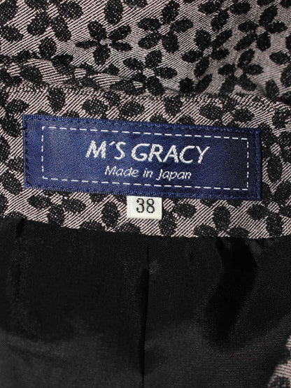 エムズグレイシー 114505 ジャケット 38 ピンク/ブラック ノーカラー ジップアップ フラワーモチーフ ITON5XXFJ2GS