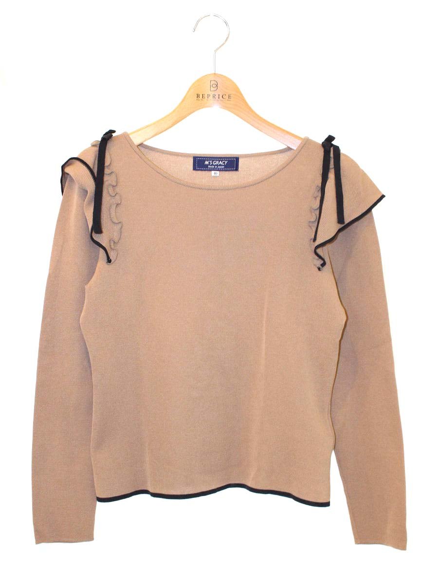 ♡M'S GRACY・ベージュ・リブニット・長袖・ウエストリボン・38・未使用♡ エムズグレイシー通販 | 中古ブランド品・古着洋服 | ビープライス