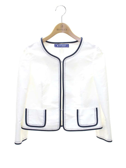 エムズグレイシー 424304 ジャケット 38 ホワイト ノーカラー ステッチ ITFSLGT96KIS