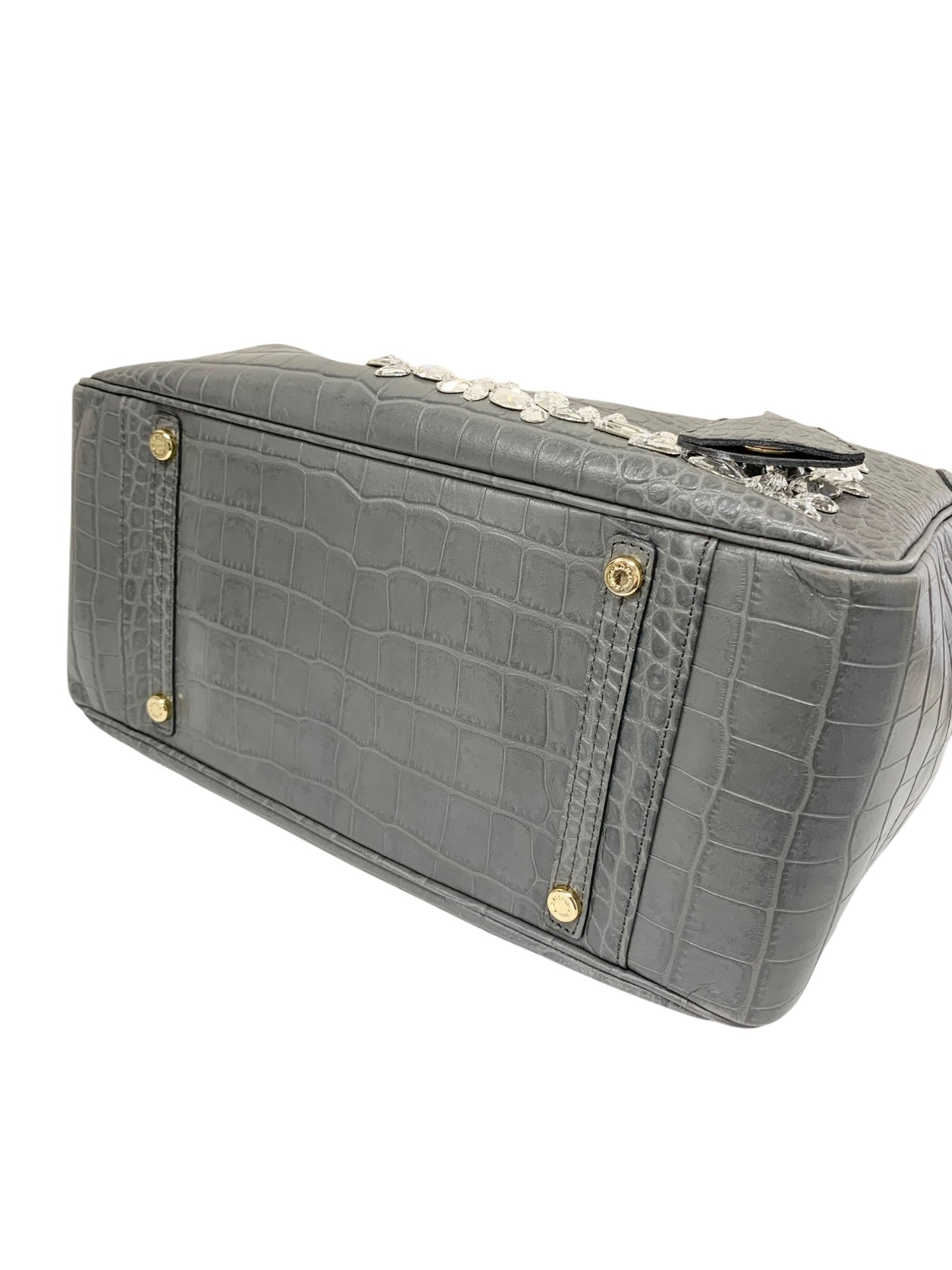 エーディーエムジェイ トートバッグ グレー クロコ型押し レザー スワロフスキー ITW95L3B47A2