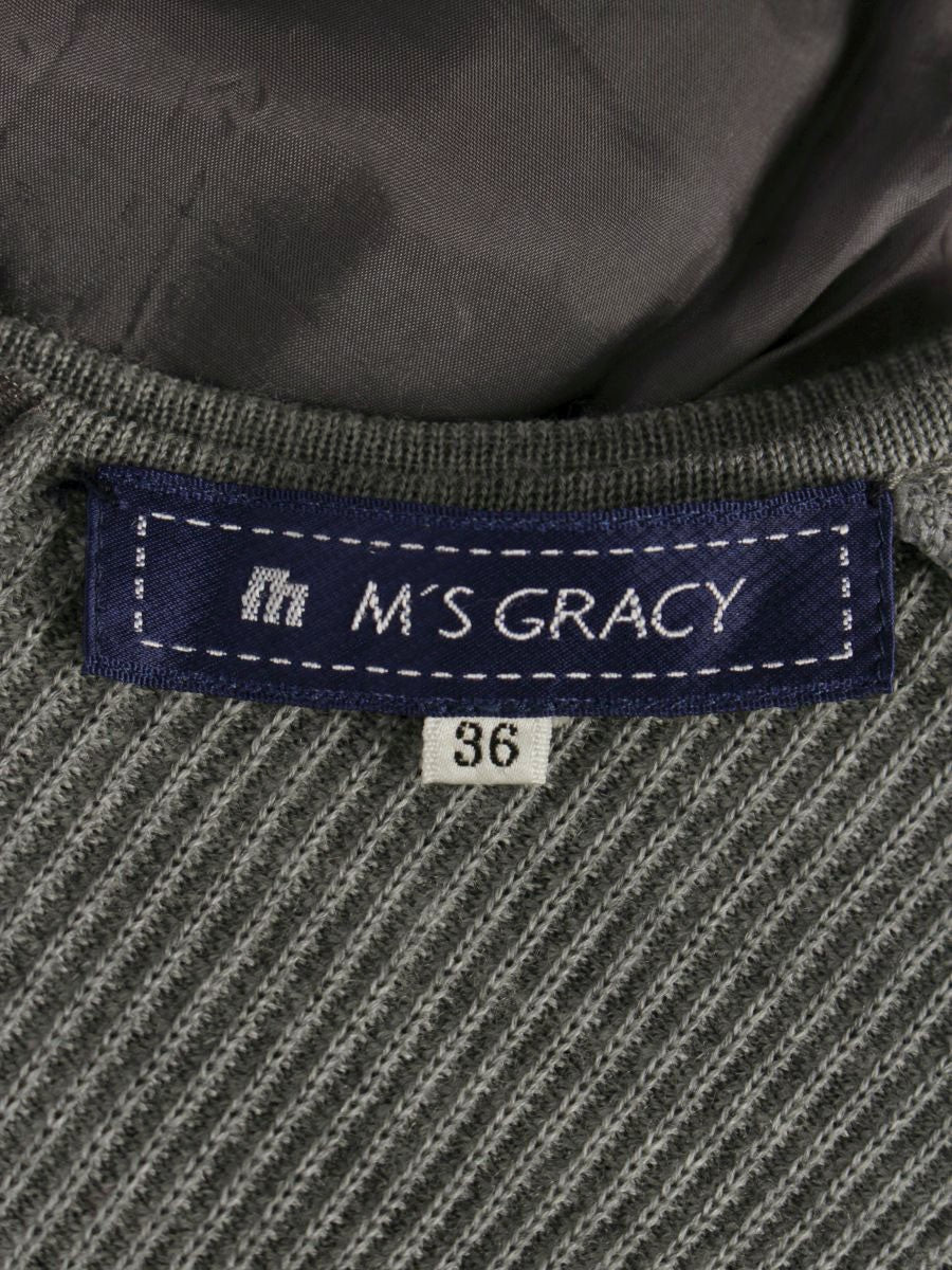 エムズグレイシー 521718 ワンピース 36 グレー 切替 リボン ウール IT6FL6VTDDB1