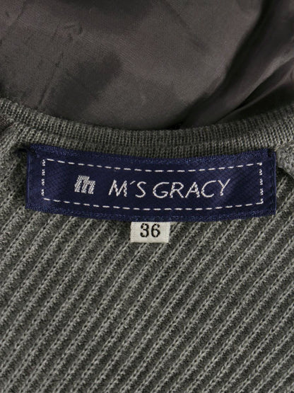 エムズグレイシー 521718 ワンピース 36 グレー 切替 リボン ウール IT6FL6VTDDB1