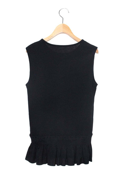 フォクシーブティック Smocking A-Line Knit Top 36839 ニット 42 ブラック ノースリーブ ITQA8NR1MOY2