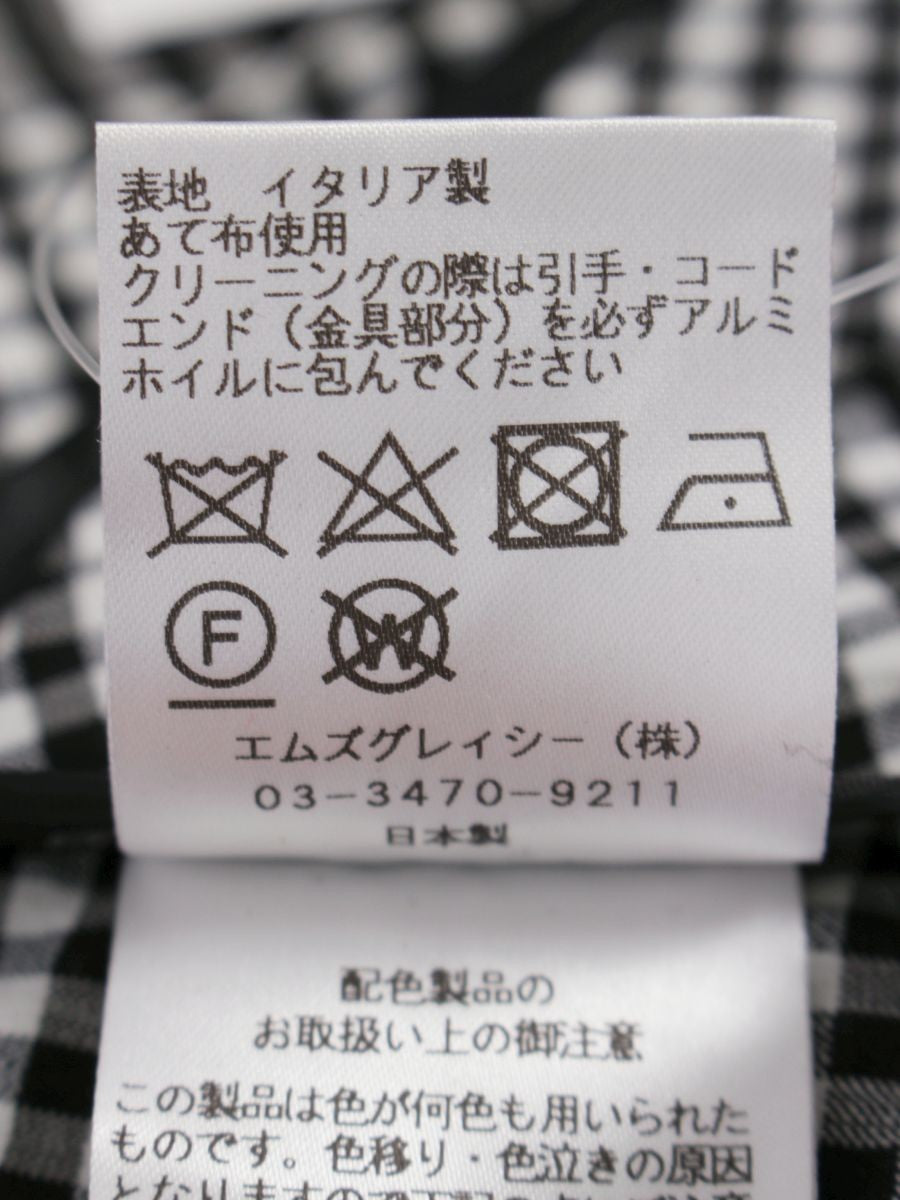 エムズグレイシー 019107 ジャケット 38 ブラック/ホワイト ギンガムチェック カメリアWジップ フード ITX7LUOBH9T2