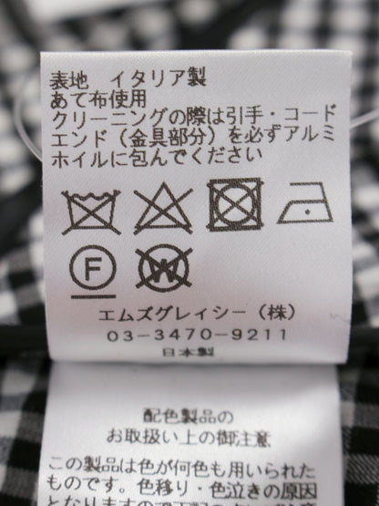 エムズグレイシー 019107 ジャケット 38 ブラック/ホワイト ギンガムチェック カメリアWジップ フード ITX7LUOBH9T2