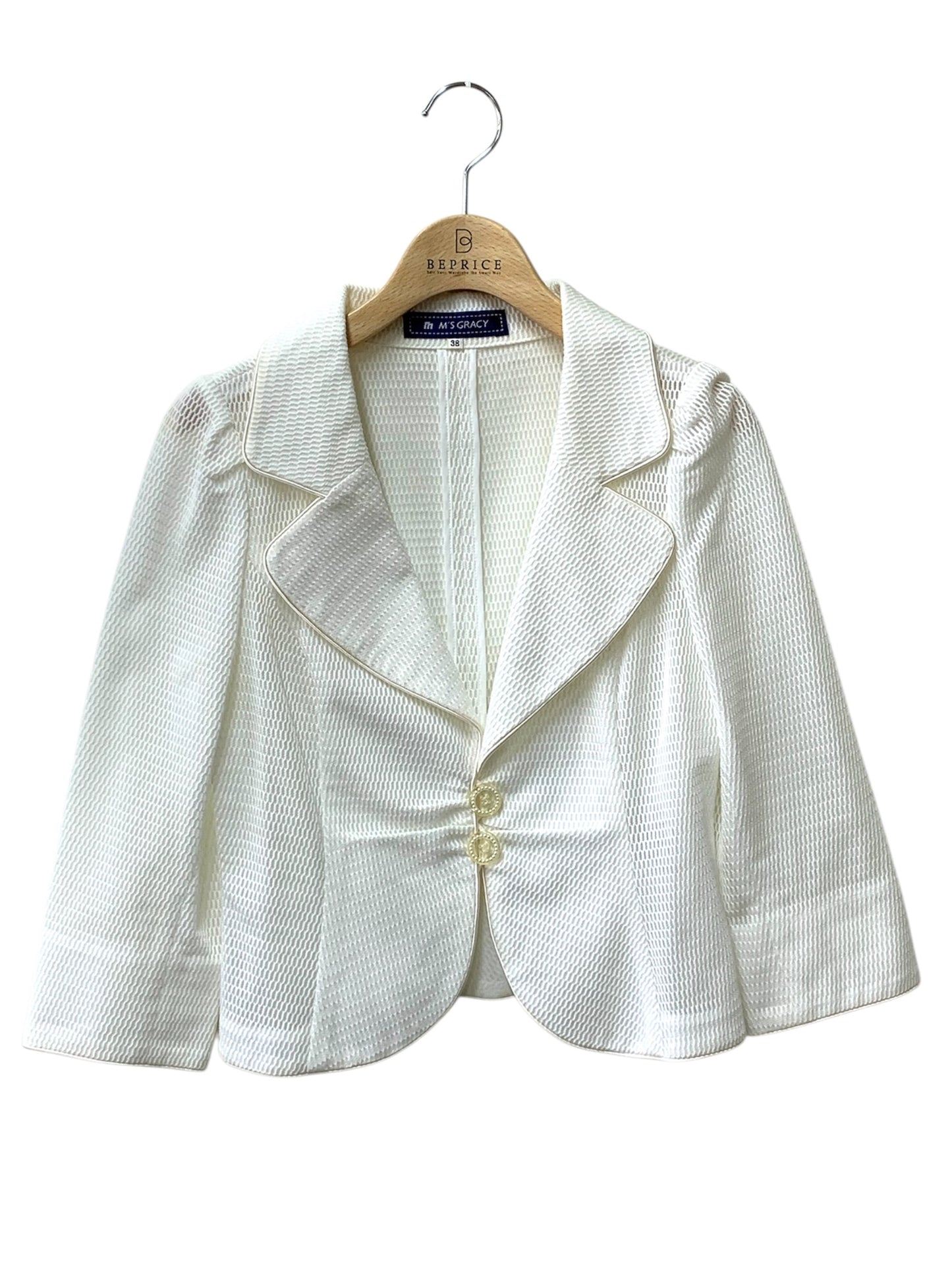 エムズグレイシー 524318 ジャケット 38 ホワイト メッシュ ITAGIUV6QJXG