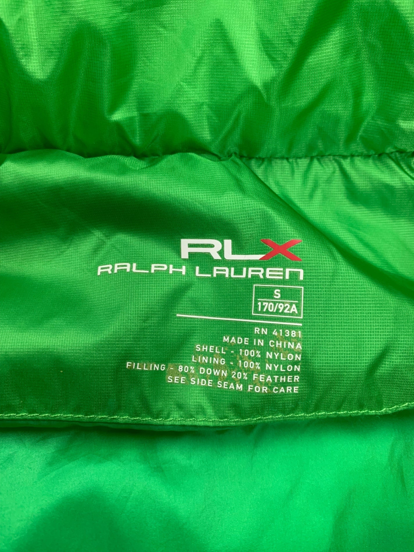 ラルフローレン RLX アールエルエックス 7154979ACID ダウンベスト S グリーン ITKBOWO9NX43