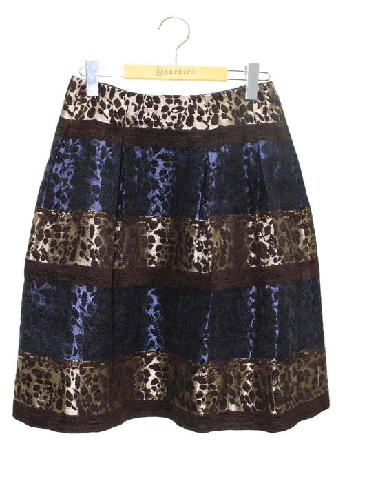 エムズグレイシー 9553 スカート 38 ブルー ジャガード レオパード IT9KO6GJHBPW