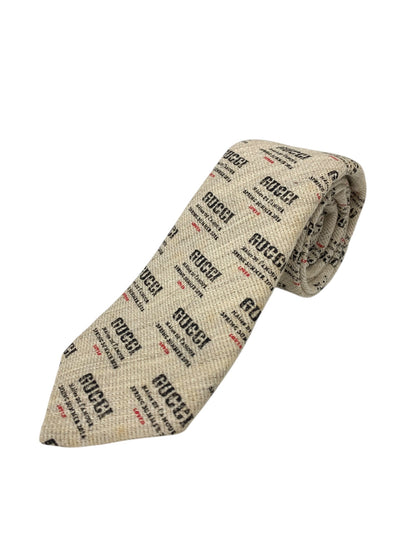 グッチ ベージュ 18SS スタンプロゴ コットンリネン 総柄 ネクタイ 148×7㎝ ITXFL6QSJ3XW