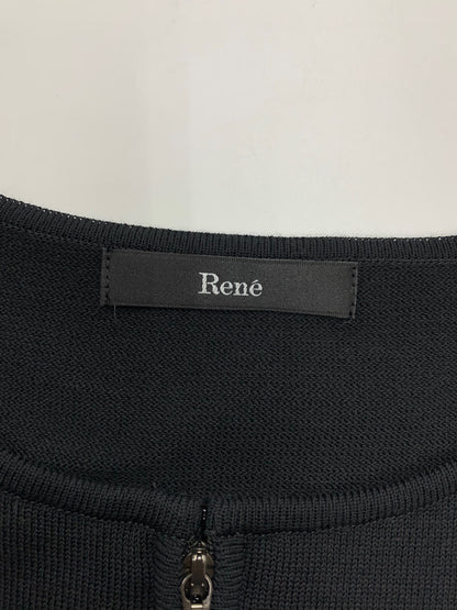 ルネ 5422031 カーディガン 34 ブラック 異素材ミックス チェックバルーンスリーブ パール ダブルジップ ITKAZFH7IENC