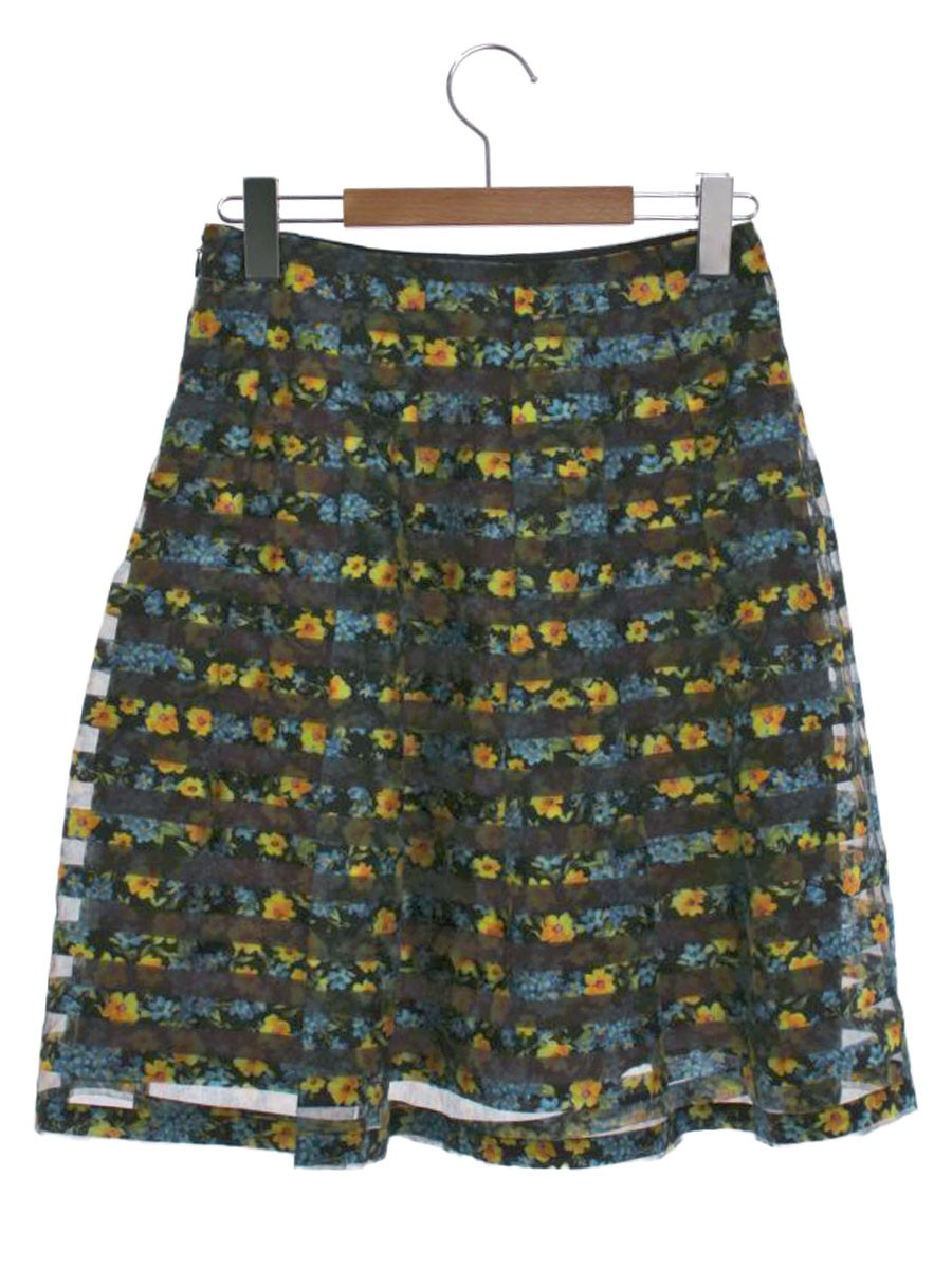 エムズグレイシー 917130 スカート 36 ブラック/マルチカラー オーガンジー フラワーモチーフ IT4HBDD3PNFS 【SALE】