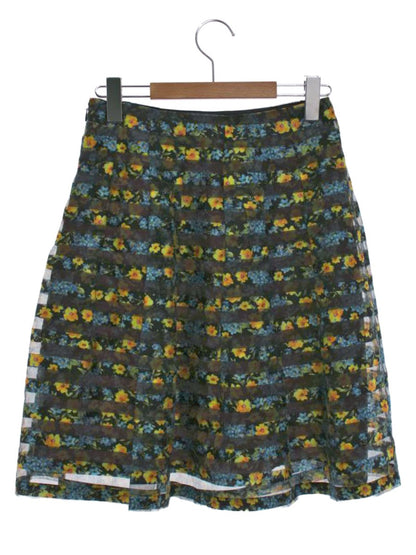 エムズグレイシー 917130 スカート 36 ブラック/マルチカラー オーガンジー フラワーモチーフ IT4HBDD3PNFS 【SALE】