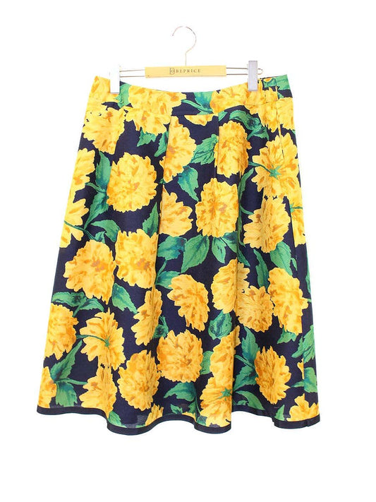 エムズグレイシー 117327 スカート 42 イエロー/ネイビー フラワーモチーフ フレア ITBEGXE576CG