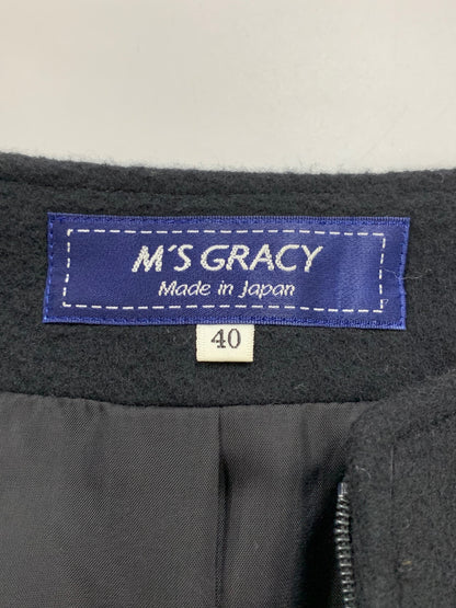 エムズグレイシー Purple Coat 819526 コート 40 ブラック ノーカラー ジップアップ リボン ITWXHDYAQDEY