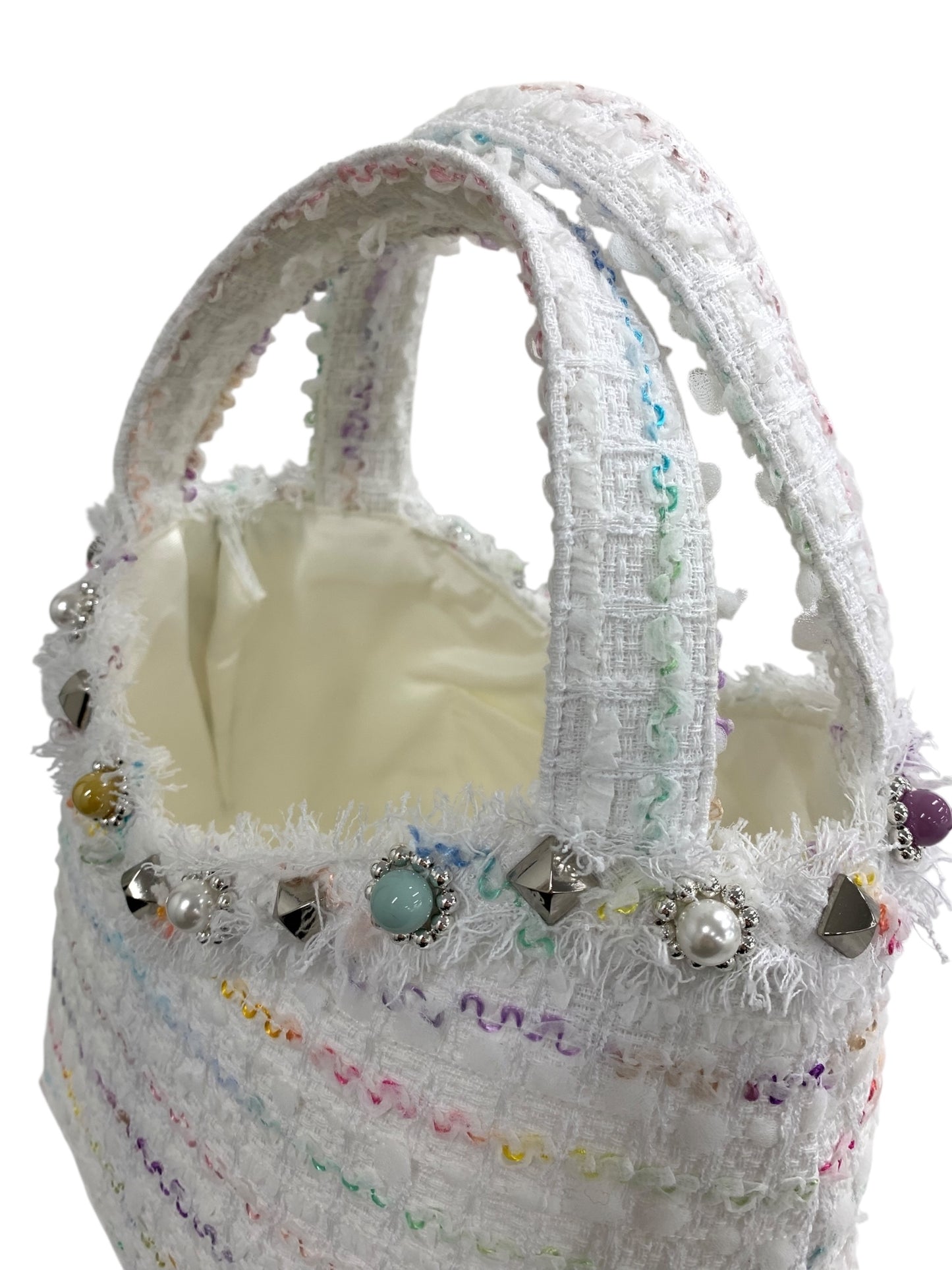 ルネ バッグ ホワイト ツィード ラインストーン ITJD1QKNCNQA