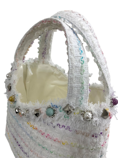 ルネ バッグ ホワイト ツィード ラインストーン ITJD1QKNCNQA