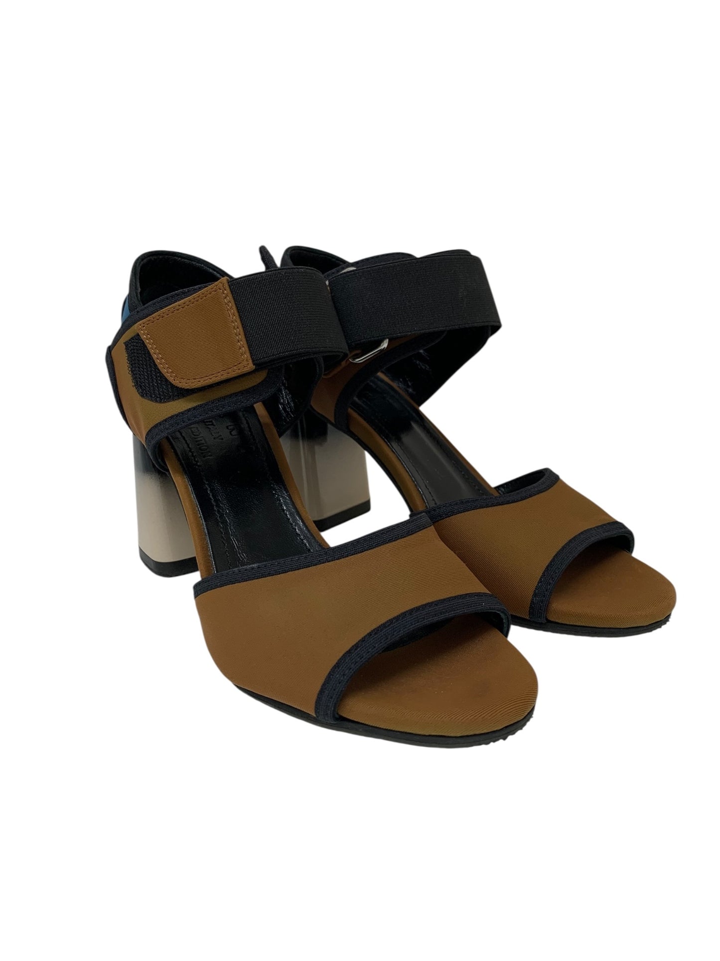 マルニ MARNI カラーブロック チャンキーヒール ストラップ サンダル ブラウン×ブルー ITOJGNJ4IFHC