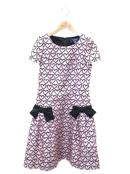 エムズグレイシー 811503 ワンピース 38 ピンク ハートモチーフ リボン タックフレア ITBQK4E54BM1