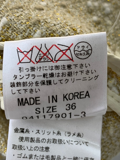 グレースコンチネンタル 04117901-3 ジャケット  36 ベージュ ノーカラー ツイード パール ラメ フリル ITLTUYD0X2BG 【SALE】