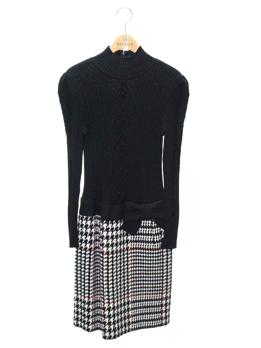 エムズグレイシー 721558 ワンピース 40 ブラック ニット 切替 千鳥格子柄 ITQQ3KJXTF07