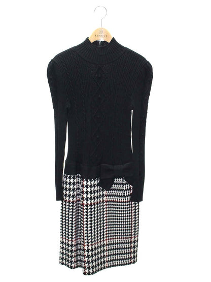 エムズグレイシー 721558 ワンピース 40 ブラック ニット 切替 千鳥格子柄 ITQQ3KJXTF07