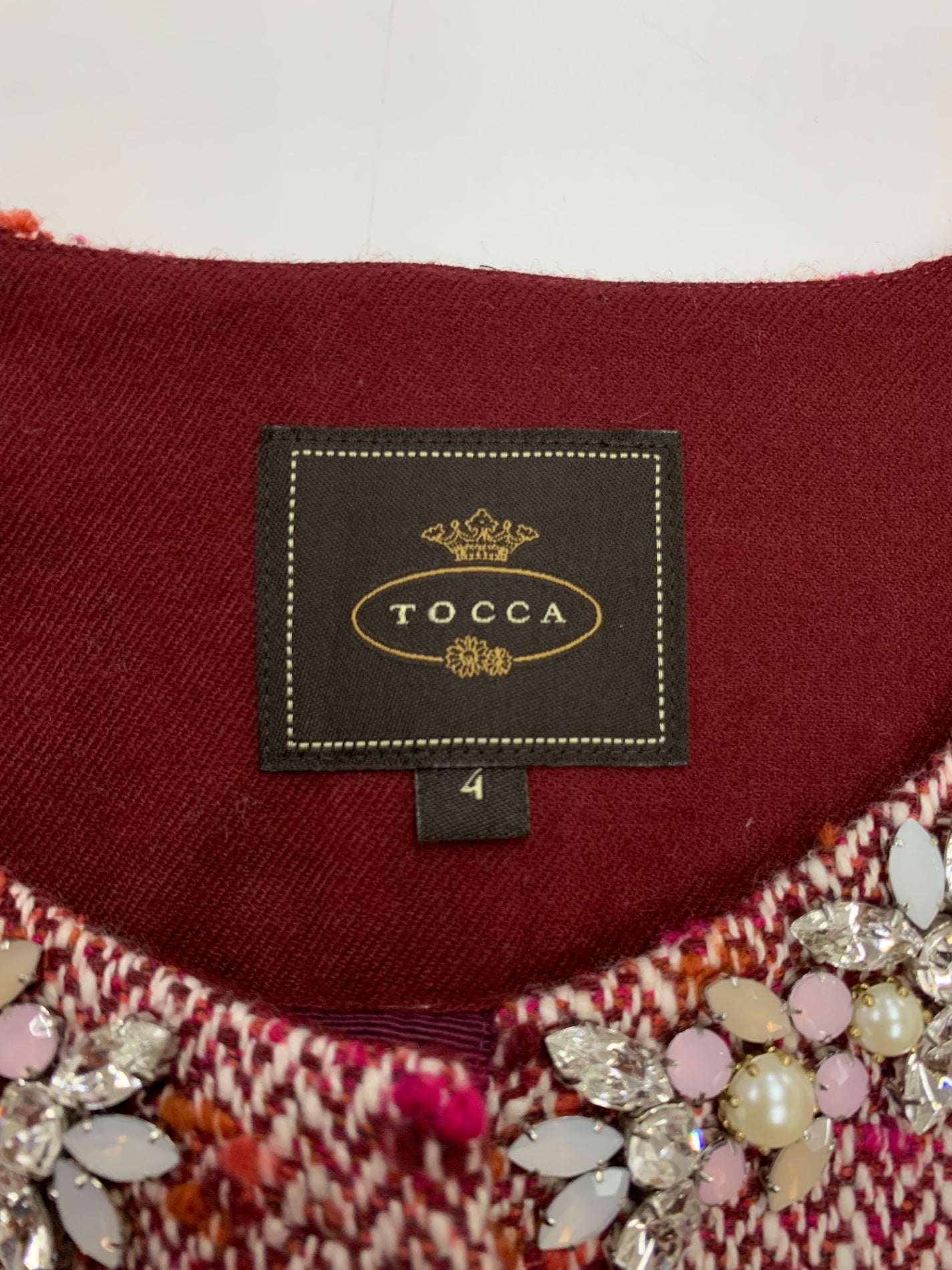 トッカ COTOIA0330 コート 4 レッド ツイード ビジュー ラインストーン ITER8C5F1BH8