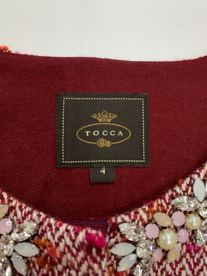 トッカ COTOIA0330 コート 4 レッド ツイード ビジュー ラインストーン ITER8C5F1BH8