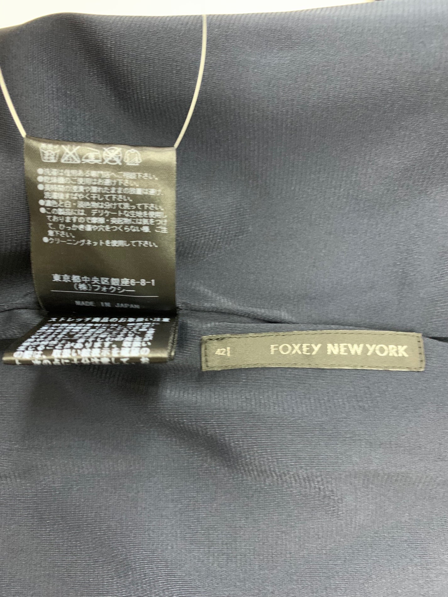 フォクシーニューヨーク クールロワイヤル 29066 ワンピース 42 ネイビー メッシュ  バックジップ Aライン クルーネック ITJYZ4FQZ5NO