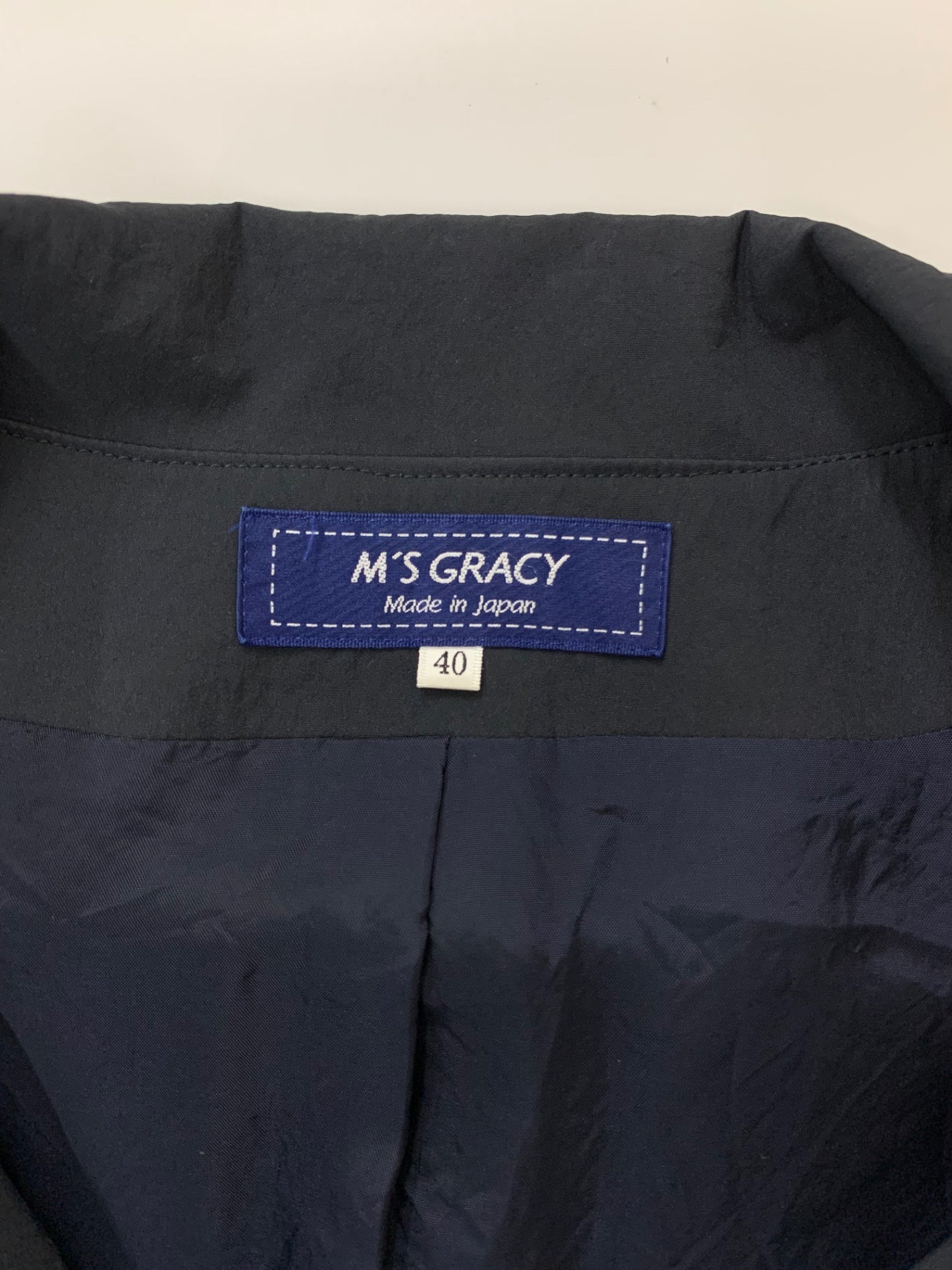 エムズグレイシー 819104 コート 40 ネイビー ステッチ フリル リボンベルト付き IT1JE41P73FS