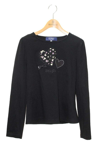 エムズグレイシー 115703 Tシャツ 38 ブラック ロゴ ハートプリント IT2YSSJN8GH3