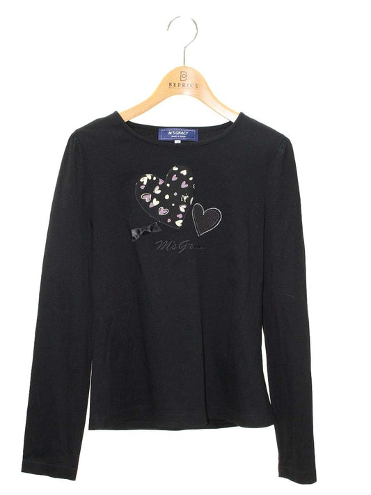 エムズグレイシー 115703 Tシャツ 38 ブラック ロゴ ハートプリント IT2YSSJN8GH3