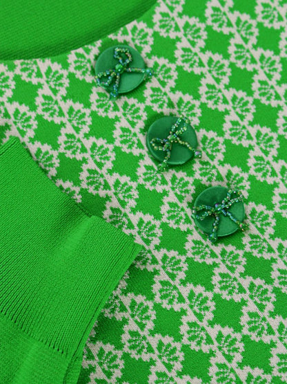 スーパービューティー ワンピース 42 グリーン ニット リボンビーズ ITRACRHC2WS6