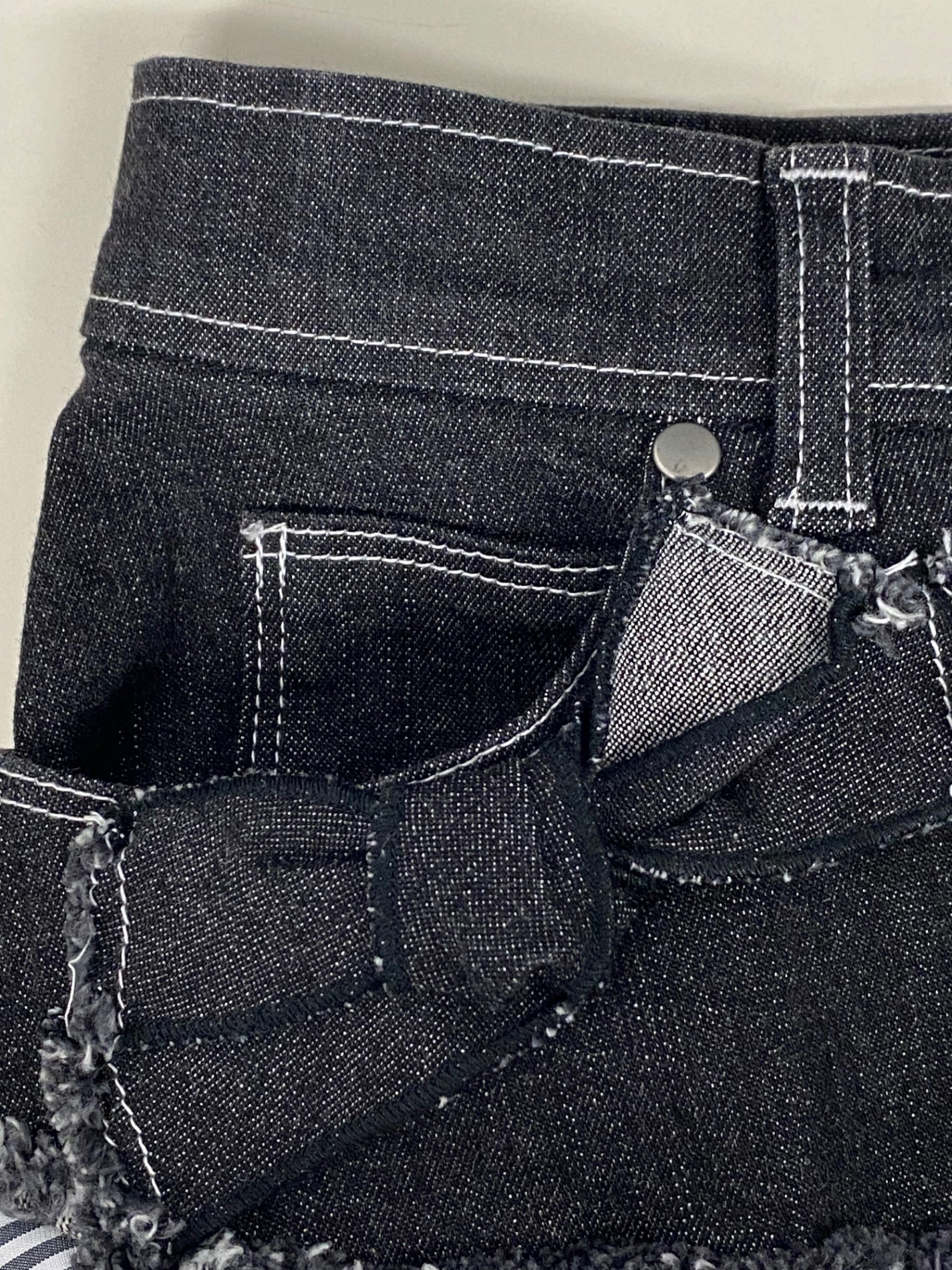 エムズグレイシー Denim x Stripe Skirt 017137 デニムスカート 38 ブラック ストライプ リボン IT5H1E189F7H
