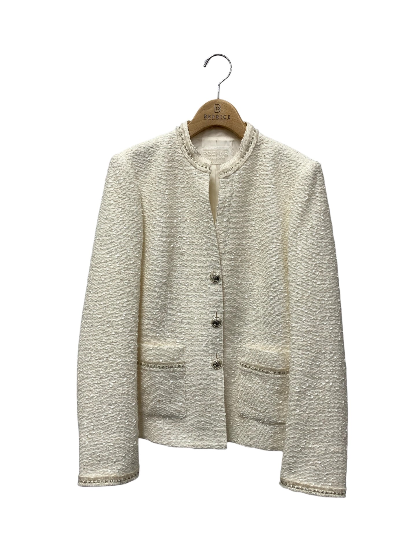 ロシャス AV-0400146 RZ24-00507AJ ノーカラージャケット 11 ホワイト ツイード ITRS5VDTZGYG