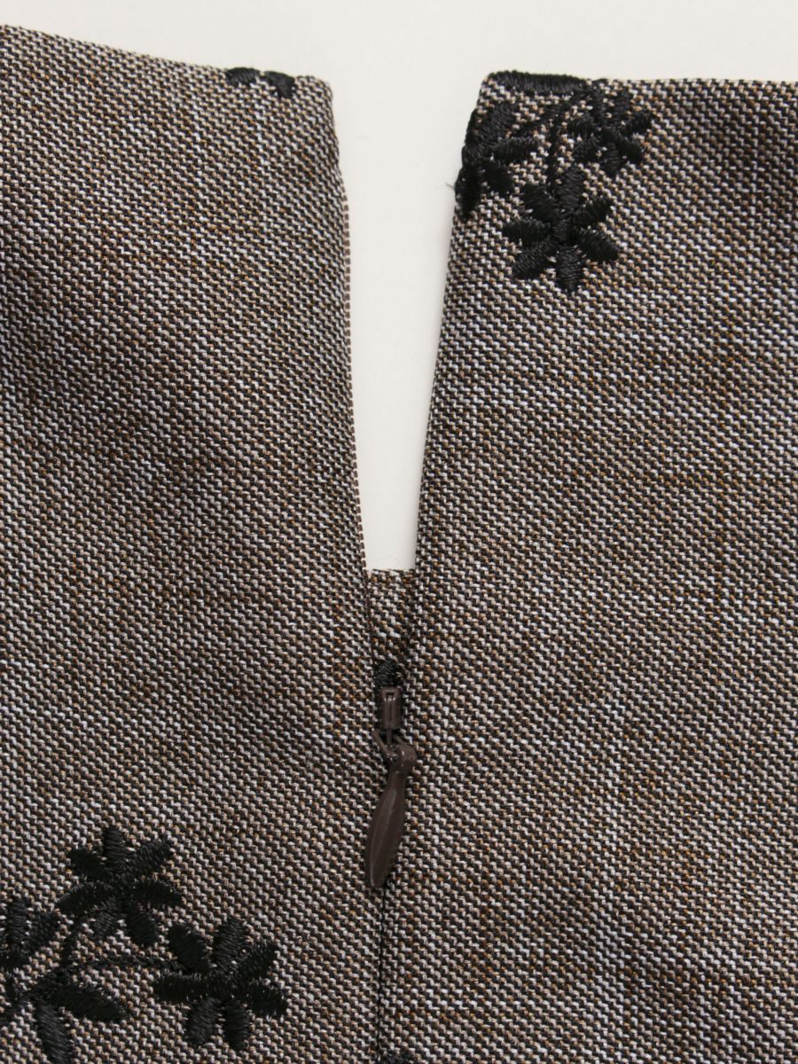 エムズグレイシー 111604 ワンピース 38 ブラウン 袖ニット 切替 フラワーモチーフ リボン ITQV4QAHG2A6