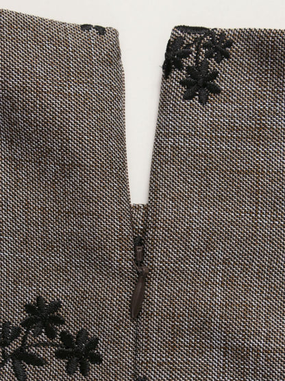 エムズグレイシー 111604 ワンピース 38 ブラウン 袖ニット 切替 フラワーモチーフ リボン ITQV4QAHG2A6