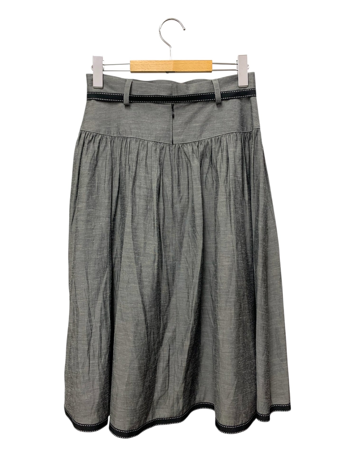 エムズグレイシー 417343 スカート 38 グレー 麻混リボン付き ITH9IMGXDLJ8