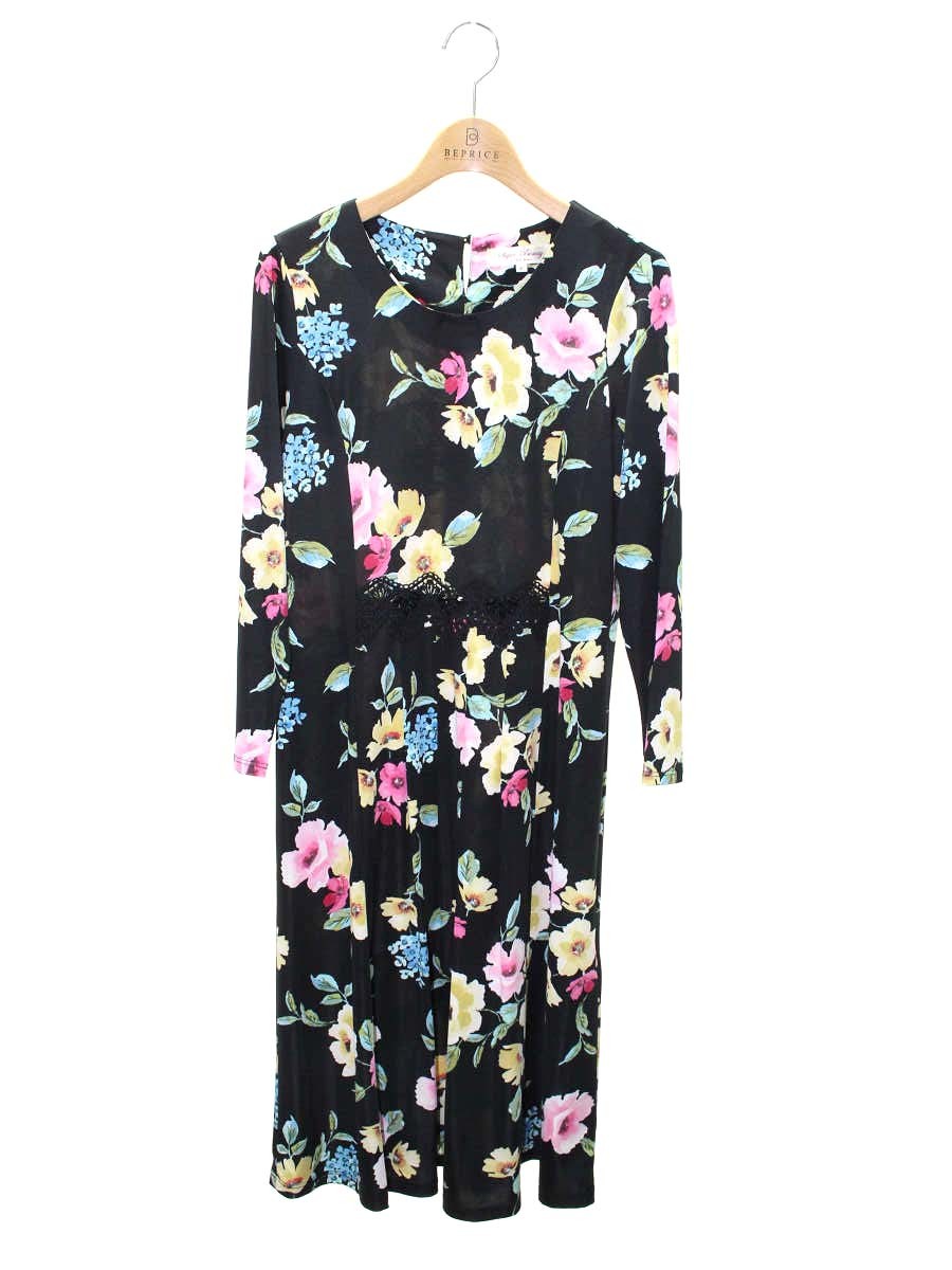 スーパービューティー ワンピース 40 ブラック フラワープリント レース ストーン ITWEDKLATVWS