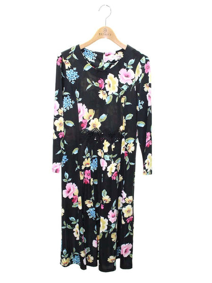 スーパービューティー ワンピース 40 ブラック フラワープリント レース ストーン ITWEDKLATVWS
