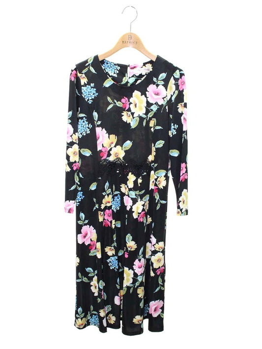 スーパービューティー ワンピース 40 ブラック フラワープリント レース ストーン ITWEDKLATVWS