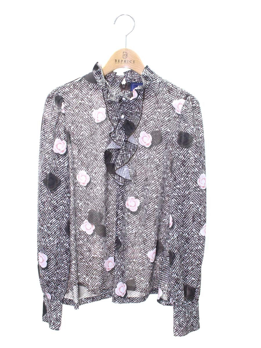 エムズグレイシー 010510 ブラウス 38 ブラウン フラワーモチーフ パールボタン ITGZ065E9HWS